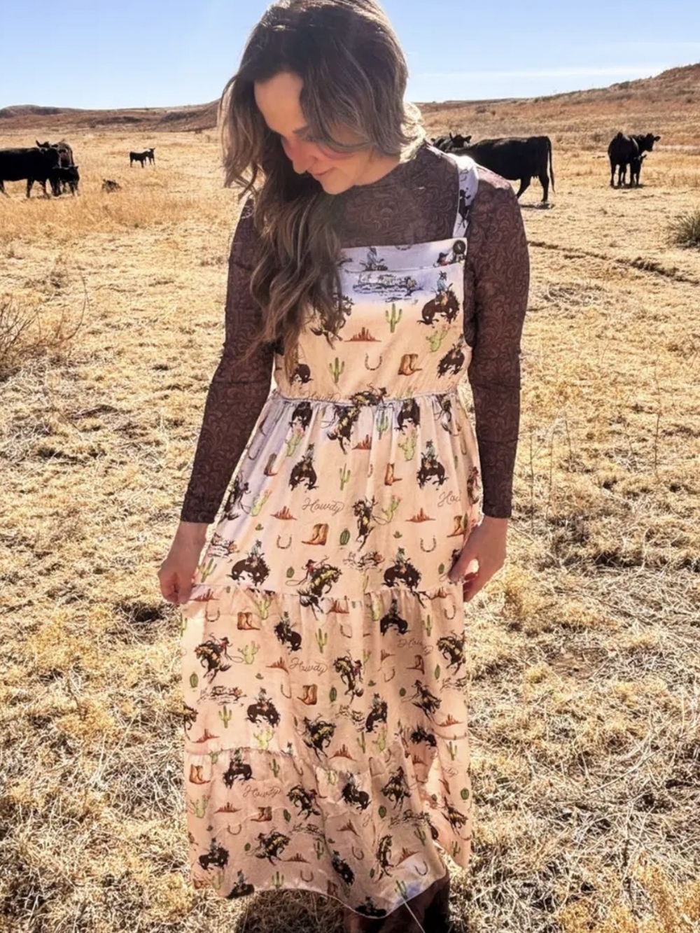Womans Pink Western Print Confetti Dress